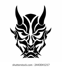 Illustration vector graphics of tribal art design abstract devil face with horns and fangs suitable for tattoos