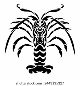 Illustration vector graphics of tribal art of black lobster shrimp on a white background