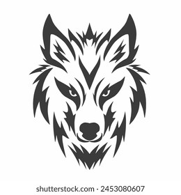 Illustration vector graphics of tribal art design wolf face with sharp eyes on a white background