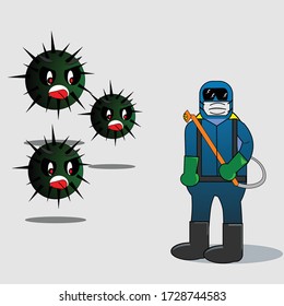 illustration vector graphic.someone who wants to spray disinfectant against corona. suitable for correct warning