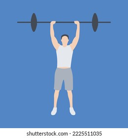 Illustration Vector Grapic Flat Character "Man Lifting A Big Barbell At Gym"