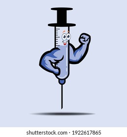 Illustration vector grapic of muscle Injection Syringe showing his bicep.