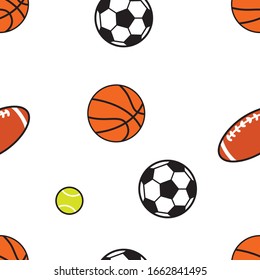 illustration vector grapich of basketball,football,american football, and tenis ball in patern, fit to place ono background, packaging, banner and event backdrop