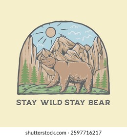 Illustration vector grapich of bear in the forest perfect for your tshirt design, sticker and logo 