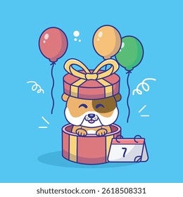 Illustration vector grapich of bulldog in the giftbox perfect for wallpaper 
