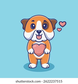 Illustration vector grapich of a bulldog holding a heart perfect for character design 