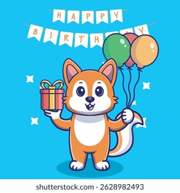 Illustration vector grapich of cute squirrel holding balloons and gift perfect for birthday card and invitation 