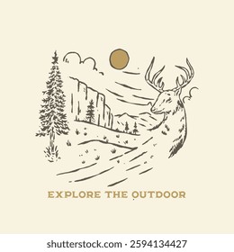 Illustration vector grapich of deer and forest perfect for your tshirt design, stickers and logo 