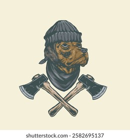 Illustration vector grapich of Dog head and axe perfect for your tshirt design 