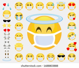 ILLUSTRATION VECTOR GRAPICH OF EMOJI COLLECTION. EMOTICON SET USE MASK