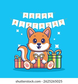Illustration vector grapich of a fox holding a giftbox perfect for character design 