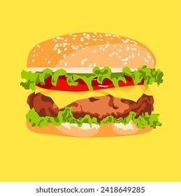 Illustration vector grapich of hamburger, background yellow 
