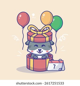 Illustration vector grapich of kitten in giftbox perfect for icon and thanksgiving design 