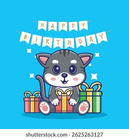 Illustration vector grapich of kitten holding a giftbox perfect for character design 