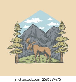 Illustration vector grapich of Moose at forest good for t shirt design