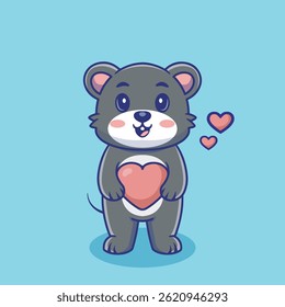 Ilustración Vector gráfico de un ratón que sostiene un corazón perfecto para el diseño del personaje 