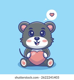 Ilustración Vector gráfico de un ratón que sostiene un corazón perfecto para el diseño del personaje 