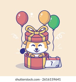 Illustration vector grapich of puppy in the giftbox perfect for thanksgiving and sticker design 