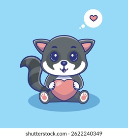 Illustration vector grapich of a racoon holding a heart perfect for character design 