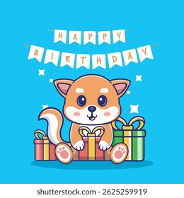 Illustration vector grapich of shiba inu holding a giftbox perfect for character design 