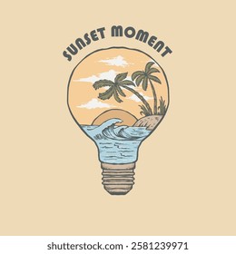 Illustration vector grapich of Sunset at beach good for tshirt design