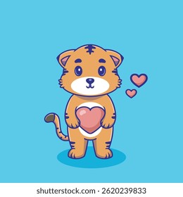 Illustration vector grapich of a tiger holding a heart perfect for character design 