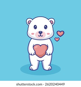 Gráfico de Vector de ilustración de un oso blanco que sostiene un corazón perfecto para el diseño del personaje 
