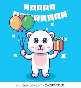 Illustration vector grapich of white bear holding balloons and gift perfect for party decorations and banner 
