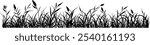 Illustration vector of grass silhouette border, meadow springtime, Turf environment decoration element, Prairie black monochrome Background