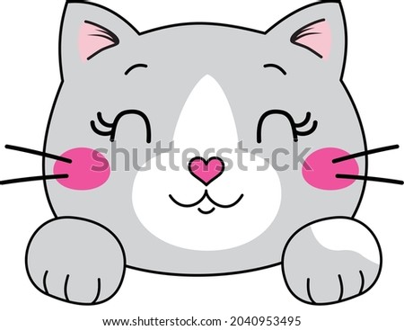 illustration vector gray cute cat smiling face heart lovely