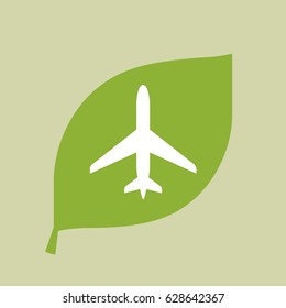 Illustration Of A Vector Green Leaf Icon With A Plane