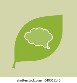 Illustration of a vector green leaf icon with a comic cloud balloon