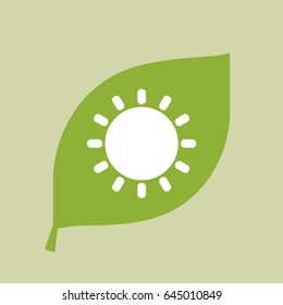 Illustration of a vector green leaf icon with a sun