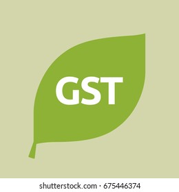 Illustration of a vector green leaf icon with  the Goods and Service Tax acronym GST