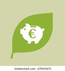 Illustration of a vector green leaf icon with  an euro coin in a piggy bank moneybox