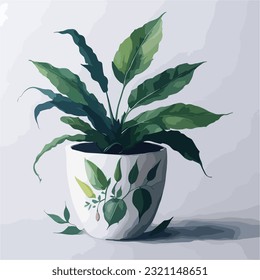 Vector de ilustración de planta verde en maceta de cerámica blanca