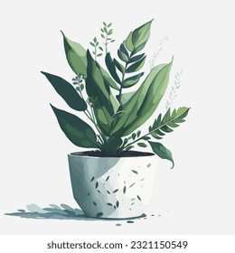 Vector de ilustración de planta verde en maceta de cerámica blanca