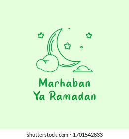 Illustration Vector Greeting Card Marhaban Ya Ramadan.
English Translation : Welcome Ramadan Month.
Indonesian Translation : Selamat Bulan Ramadan.