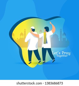 Illustration Vector For Greeting Post When People Say Wanna Pray Together To The Mosque