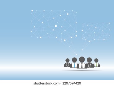 Illustration vector of a group of business partner with dots and connected lines shaped as message. Global business connections or social network concept. With space for text.