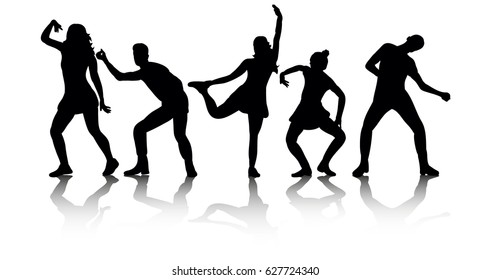 Group Dancing People Silhouettes Stock Illustration 653784748 ...