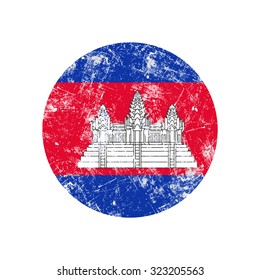 illustration vector grunge stamp round flag of cambodia country.