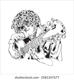  illustration vector guitar player 03. a man is playing an acoustic guitar