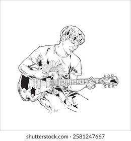  illustration vector guitar player 06. a man is playing an acoustic guitar