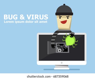 illustration vector of hacker with computer hacking as concept.