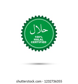 Illustration vector of Halal logo. Halal food emblem .Sign design. Certificate tag. Food product dietary label for apps and websites. 100% Halal Certified