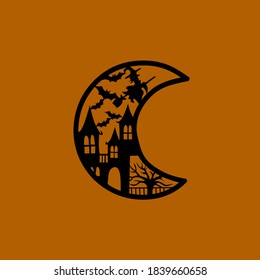 Illustration vector Halloween carving on a crescent moon