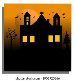 illustration of Vector halloween, horror house with orange moon, for posters, banners, templates, wallpapers, etc.