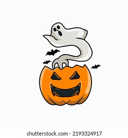 illustration vector of halloween pumpkin,ghost,and bat perfect for print,etc.