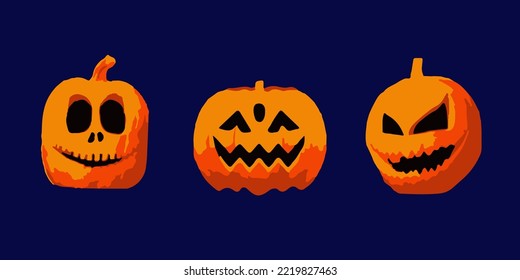 illustration vector of halloween pumpkins. Autumn holidays. Set of halloween pumpkins, funny faces. EPS10.